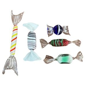 Set of 5 Small Blown Glass Murano Style Candy Pieces MCM Decor Wrapped